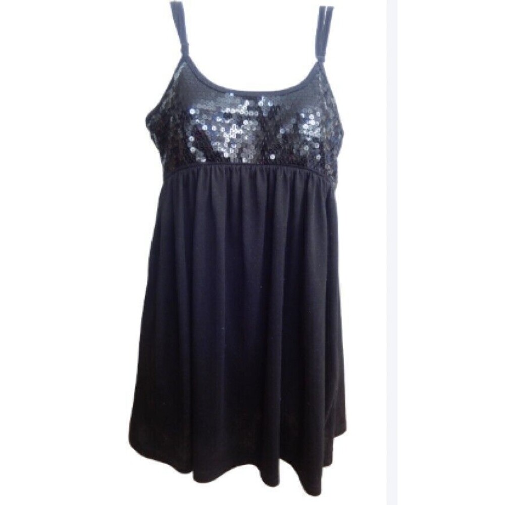 Love Rocks Women Cami Top Sz M Sleeveless Scoop Neck Babydoll Sequins Black